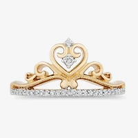 Enchanted Disney Fine Jewelry Womens 1/10 CT. T.W. Natural White Diamond 10K Rose Gold Over Silver Sterling Princess Cocktail Ring
