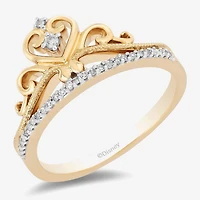 Enchanted Disney Fine Jewelry Womens 1/10 CT. T.W. Natural White Diamond 10K Rose Gold Over Silver Sterling Princess Cocktail Ring