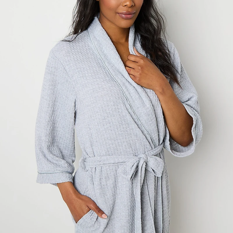 Liz Claiborne Womens Waffle 3/4 Sleeve Knee Length Robe