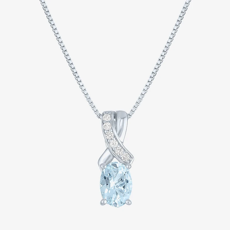 Womens Genuine Blue Aquamarine Sterling Silver Oval 18 Inch Pendant Necklace