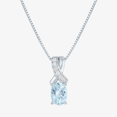 Womens Genuine Blue Aquamarine Sterling Silver Oval 18 Inch Pendant Necklace
