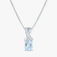 Womens Genuine Blue Aquamarine Sterling Silver Oval 18 Inch Pendant Necklace