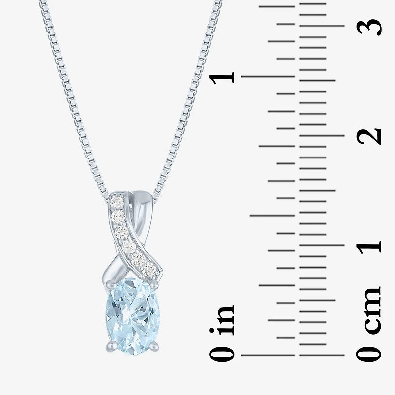 Womens Genuine Blue Aquamarine Sterling Silver Oval 18 Inch Pendant Necklace