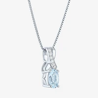 Womens Genuine Blue Aquamarine Sterling Silver Oval 18 Inch Pendant Necklace