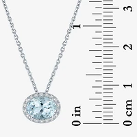 Womens Diamond Accent Genuine Blue Aquamarine Sterling Silver Oval 16 Inch Pendant Necklace