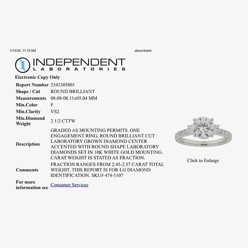 Love Lives Forever (F / Vs2) Womens 2 1/2 CT. T.W. Lab Grown White Diamond 10K Gold Round Side Stone Eternity Engagement Ring