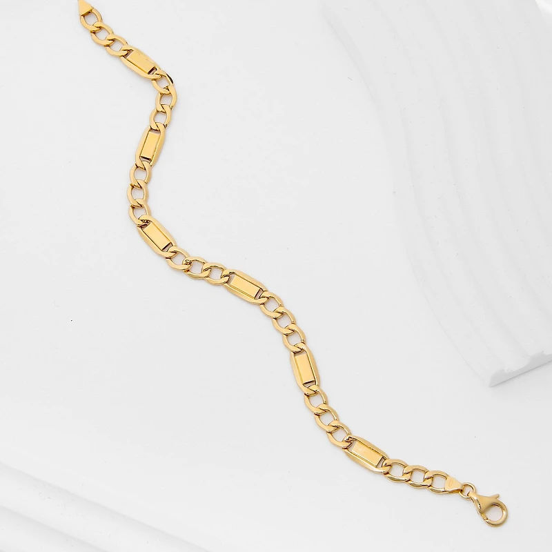 Made in Italy Unisex Adult 10K Gold 8 1/2 Inch Hollow Link Chain Bracelet