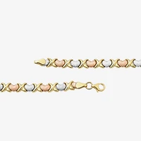 "Hearts & Kisses" Womens 10K Tri-Color Gold Hollow Heart 7.25 Inch Link Bracelet