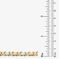 "Hearts & Kisses" Womens 10K Tri-Color Gold Hollow Heart 7.25 Inch Link Bracelet