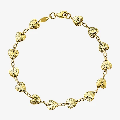 Womens 10K Gold Heart Charm Bracelet