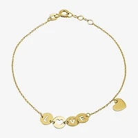 "Love" Womens 10K Gold Heart Charm Bracelet