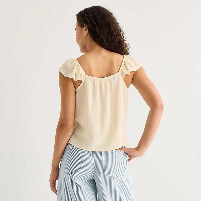 a.n.a Womens Square Neck Short Sleeve Lace Blouse