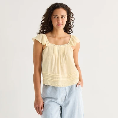 a.n.a Womens Square Neck Short Sleeve Lace Blouse