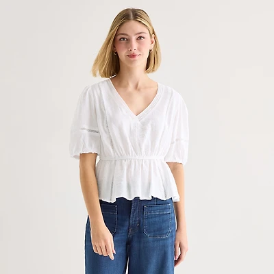 A.N.A Womens V Neck 3/4 Sleeve Blouse