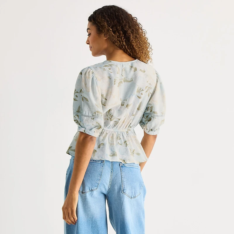 a.n.a Womens V Neck 3/4 Sleeve Blouse