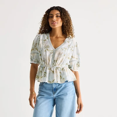a.n.a Womens V Neck 3/4 Sleeve Blouse
