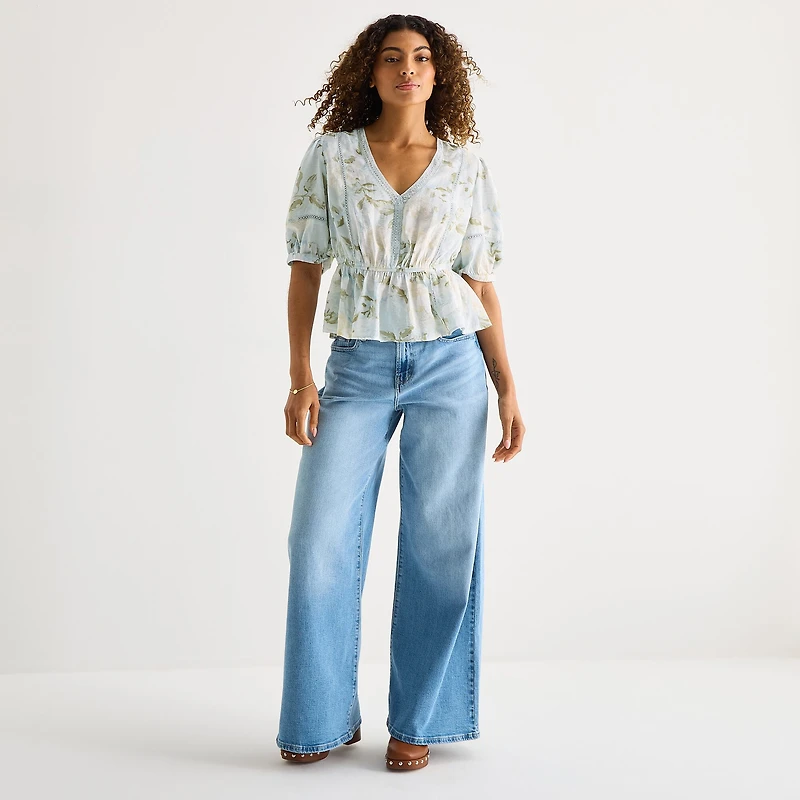 a.n.a Womens V Neck 3/4 Sleeve Blouse