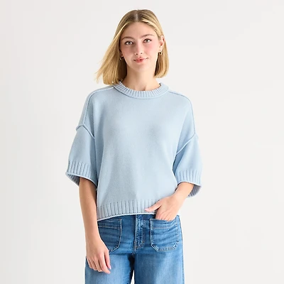A.N.A Womens Crew Neck Short Sleeve Pullover Sweater