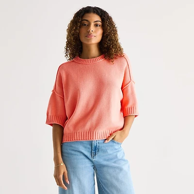 A.N.A Womens Crew Neck Short Sleeve Pullover Sweater