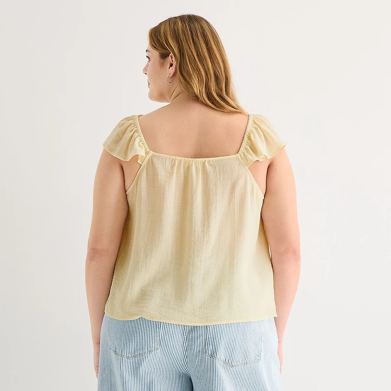 a.n.a Womens Plus Square Neck Short Sleeve Lace Blouse