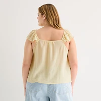 a.n.a Womens Plus Square Neck Short Sleeve Lace Blouse