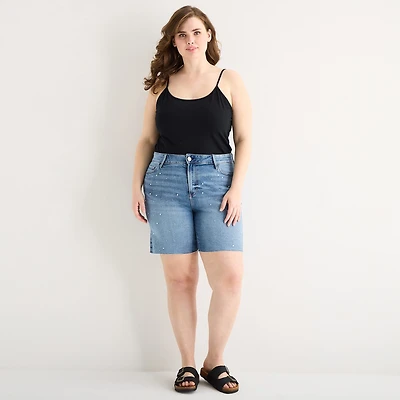 a.n.a Embellished Womens Plus High Rise 5" Denim Short