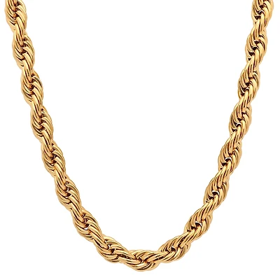 Steeltime Mens 18K Gold Over Stainless Steel 30 Inch Rope Chain Necklace