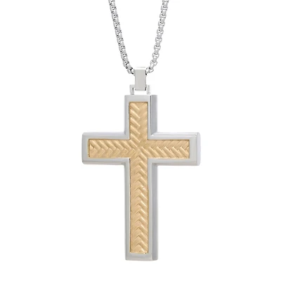 Mens Stainless Steel Cross 24 Inch Pendant Necklace