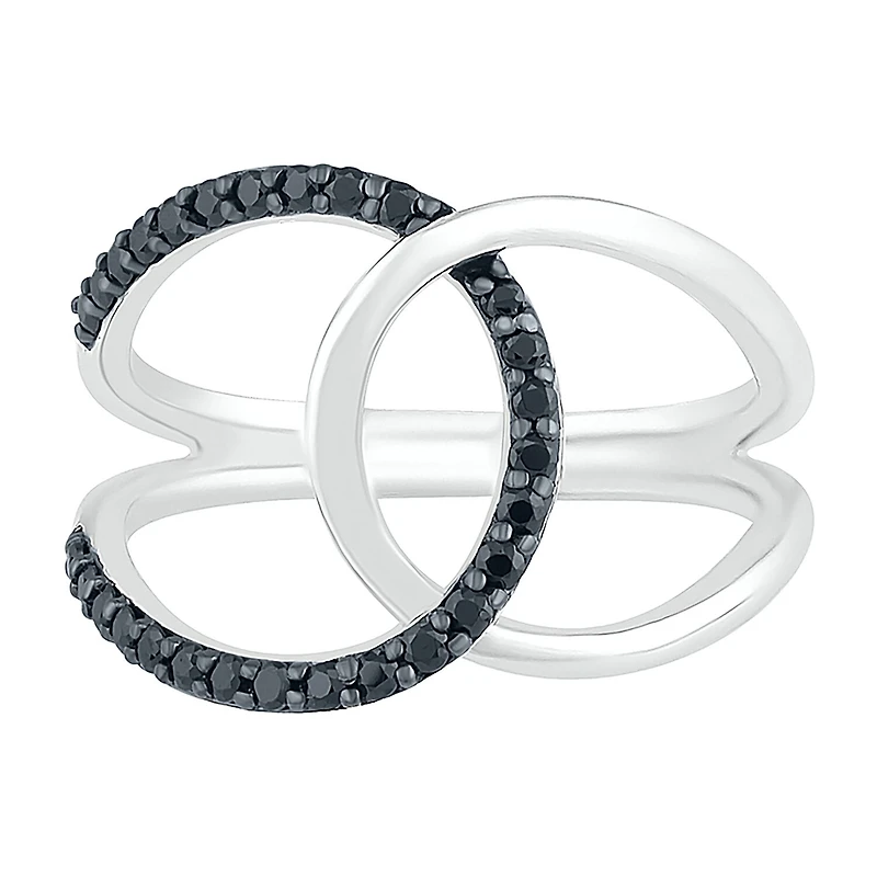 Double C Link Womens 1/4 CT. T.W. Natural Black Diamond Sterling Silver Cocktail Ring