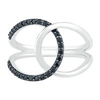 Double C Link Womens 1/4 CT. T.W. Natural Black Diamond Sterling Silver Cocktail Ring
