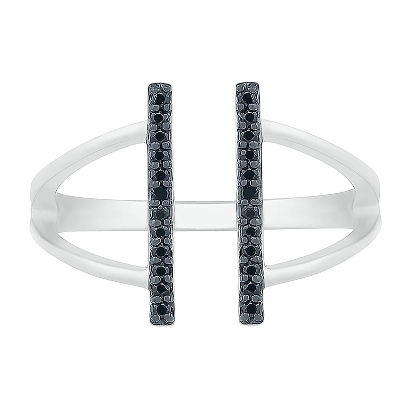 Midnight Black Open Edge Double Bar Womens 1/8 CT. T.W. Natural Diamond Sterling Silver Cocktail Ring