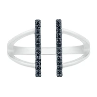 Midnight Black Open Edge Double Bar Womens 1/8 CT. T.W. Natural Diamond Sterling Silver Cocktail Ring