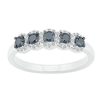 Womens 2MM 1/2 CT. T.W. Natural Black Diamond Sterling Silver 5-Stone Band