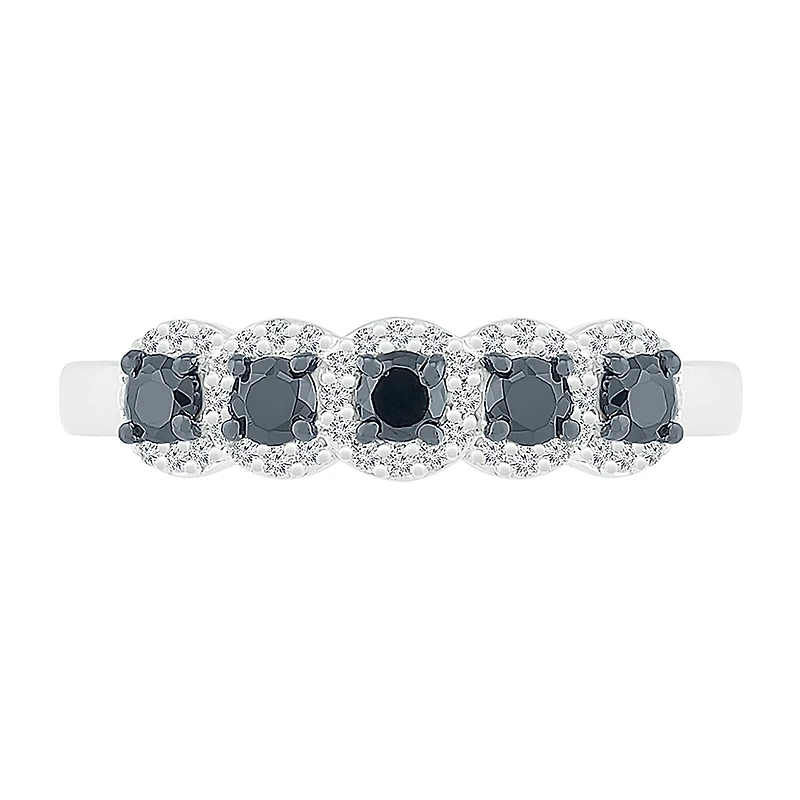 Womens 2MM 1/2 CT. T.W. Natural Black Diamond Sterling Silver 5-Stone Band
