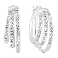Womens 1 CT. T.W. Natural White Diamond Sterling Silver 24mm Hoop Earrings