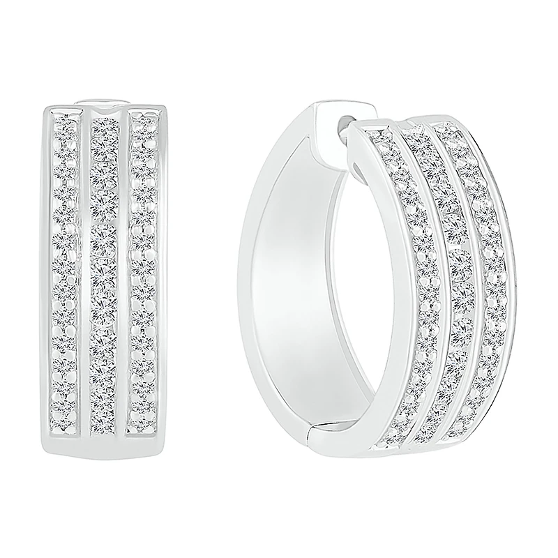 Womens 1 CT. T.W. Natural White Diamond Sterling Silver 20.5mm Hoop Earrings