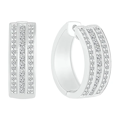 Womens 1 CT. T.W. Natural White Diamond Sterling Silver 20.5mm Hoop Earrings