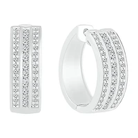 Womens 1 CT. T.W. Natural White Diamond Sterling Silver 20.5mm Hoop Earrings