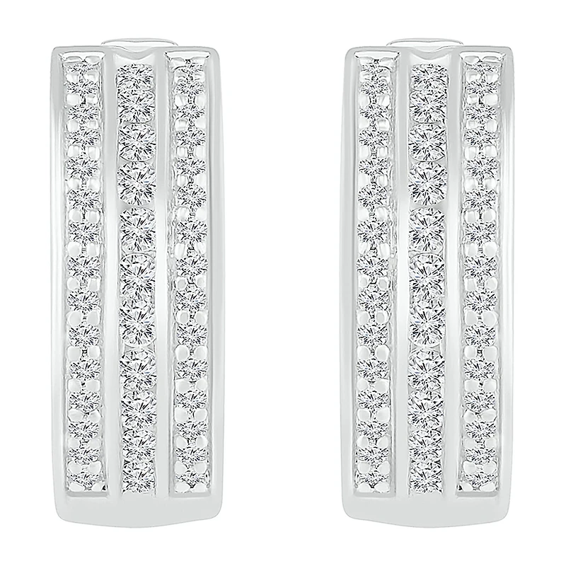 Womens 1 CT. T.W. Natural White Diamond Sterling Silver 20.5mm Hoop Earrings