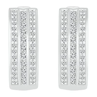 Womens 1 CT. T.W. Natural White Diamond Sterling Silver 20.5mm Hoop Earrings