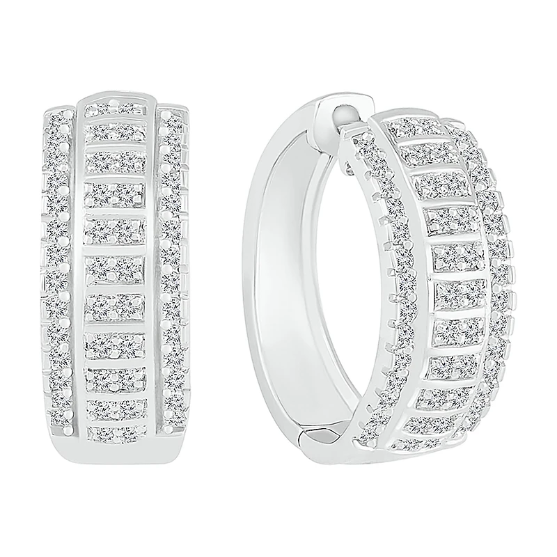 Womens 1 CT. T.W. Natural White Diamond Sterling Silver 21mm Hoop Earrings