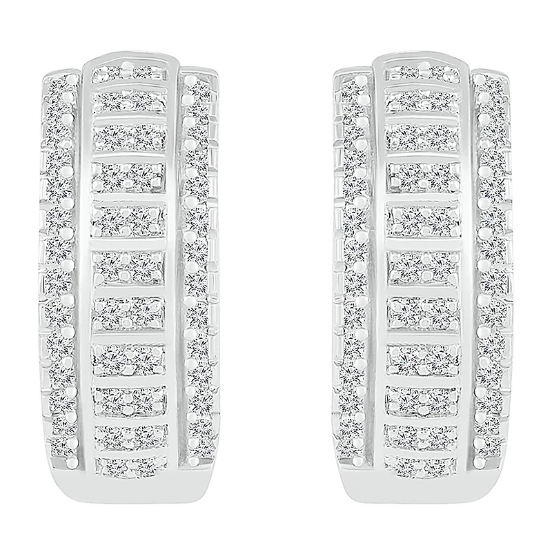 Womens 1 CT. T.W. Natural White Diamond Sterling Silver 21mm Hoop Earrings