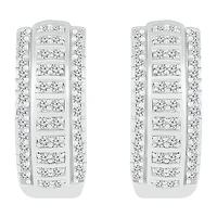 Womens 1 CT. T.W. Natural White Diamond Sterling Silver 21mm Hoop Earrings