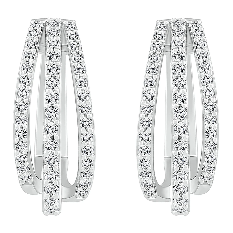 Womens 1 CT. T.W. Natural White Diamond Sterling Silver 21mm Hoop Earrings