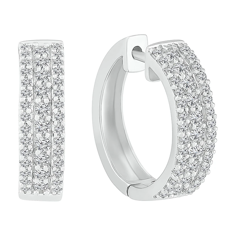 Womens 1 CT. T.W. Natural White Diamond Sterling Silver 20mm Hoop Earrings