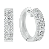 Womens 1 CT. T.W. Natural White Diamond Sterling Silver 20mm Hoop Earrings