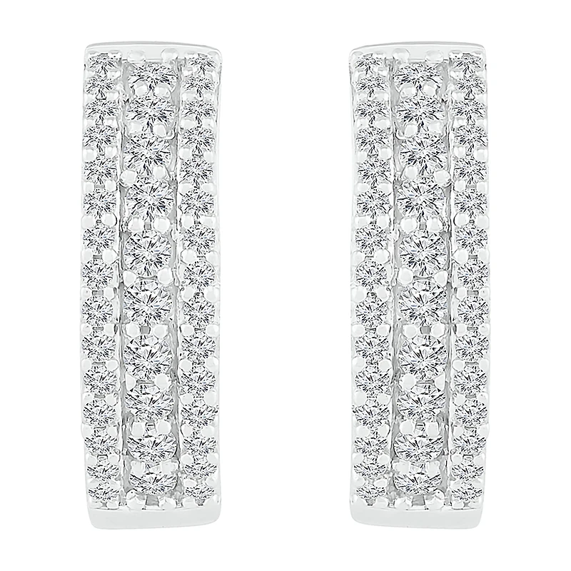 Womens 1 CT. T.W. Natural White Diamond Sterling Silver 20mm Hoop Earrings