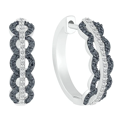 Womens 1/2 CT. T.W. Natural Black Diamond Sterling Silver 18mm Hoop Earrings