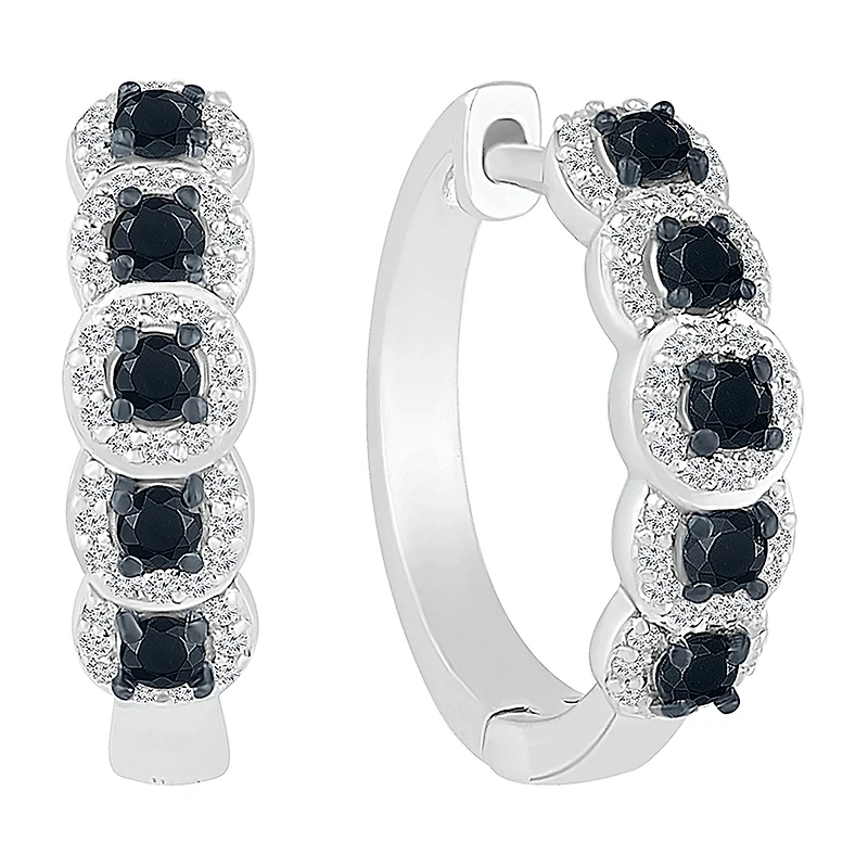 Womens 1/2 CT. T.W. Natural Black Diamond Sterling Silver 16.5mm Hoop Earrings
