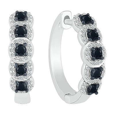 Womens 1/2 CT. T.W. Natural Black Diamond Sterling Silver 16.5mm Hoop Earrings